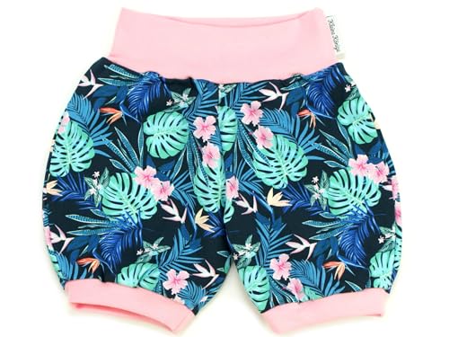 Kleine Könige Kurze Pumphose Baby Mädchen Shorts · Modell Blätter Monstera Tropic Marine, Babyrosa · Ökotex 100 Zertifiziert · Größe 74/80 von Kleine Könige