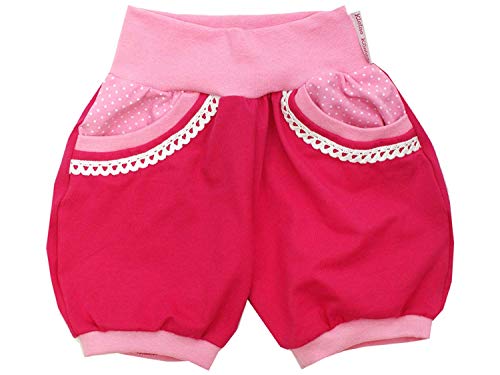 Kleine Könige Kurze Pumphose Baby Mädchen Shorts mit Taschen · Modell Uni Pink Punkte rosa mit Spitze, rosa · Ökotex 100 Zertifiziert · Größe 62/68 von Kleine Könige