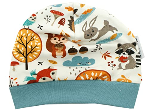 Kleine Könige Mütze Baby Jungen Beanie · Mitwachs-Funktion · Modell Waldtiere Cozy Forest, Rauchblau · Ökotex 100 Zertifiziert · Größen 110/116 von Kleine Könige