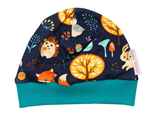 Kleine Könige Mütze Baby Jungen Beanie · Mitwachs-Funktion · Modell Waldtiere Forest Friends Marine, tannengrün · Ökotex 100 Zertifiziert · Größe 110/116 von Kleine Könige