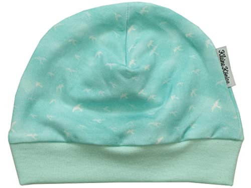 Kleine Könige Mütze Baby Mädchen Beanie · Mitwachs-Funktion · Modell Vögel Schwalben Watercolor blau, Aqua · Ökotex 100 Zertifiziert · Größe 50/56 von Kleine Könige