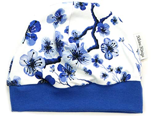 Kleine Könige Mütze Baby Mädchen Beanie · Modell Blumen Blue Flowers, Royalblau · Ökotex 100 Zertifiziert · Größe 98/104 von Kleine Könige