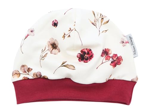 Kleine Könige Mütze Baby Mädchen Beanie · Modell Gräser Blumen Berry Blossom, Beere dunkel · Ökotex 100 Zertifiziert · Größe 122/128 von Kleine Könige