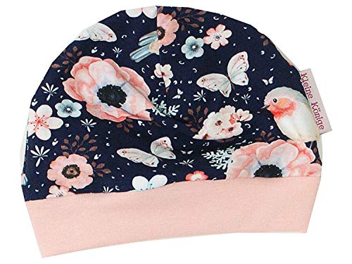 Kleine Könige Mütze Baby Mädchen Beanie · Mitwachs-Funktion · Modell Vogel Birds Marine, Altrosa · Ökotex 100 Zertifiziert · Größe 74/80 von Kleine Könige