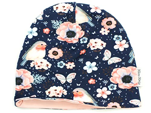 Kleine Könige Mütze Kinder Mädchen Beanie · Modell Blumen Vögel Birds Marine, Altrosa · Ökotex 100 Zertifiziert · Größe 110/116 (KU 50-52) von Kleine Könige