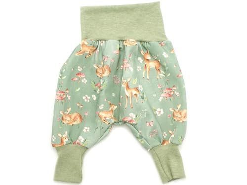 Kleine Könige Pumphose Baby Mädchen Hose · Modell Blumen REH Sweet Deer, Oliv meliert · Ökotex 100 Zertifiziert · Größe 110/116 von Kleine Könige