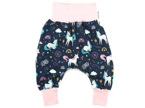 Kleine Könige Pumphose Baby Mädchen Hose · Modell Unicorn Regenbogen Einhorn Marine, zartrosa · Ökotex 100 Zertifiziert · Größe 74/80 von Kleine Könige