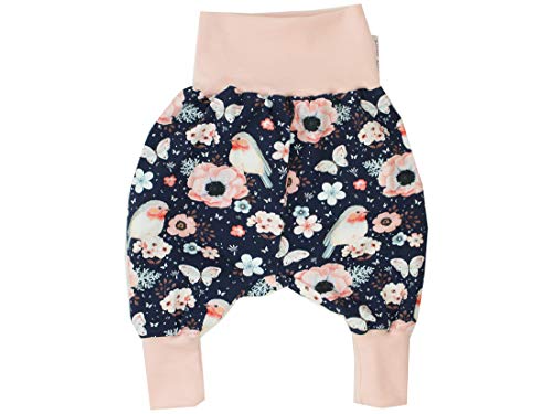 Kleine Könige Pumphose Baby Mädchen Hose · Modell Vögel Blumen Birds Marine, Altrosa · Ökotex 100 Zertifiziert · Größe 50/56 von Kleine Könige