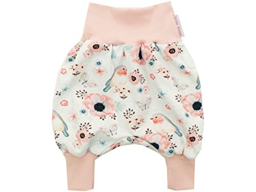 Kleine Könige Pumphose Baby Mädchen Hose · Modell Vögel Blumen Birds weiß, Altrosa · Ökotex 100 Zertifiziert · Größe 50/56 von Kleine Könige