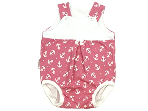 Kleine Könige Strampler Sommer Baby Body Mädchen · Modell Sterne Anker Ankertanz beere geteilt, weiß · Ökotex 100 zertifiziert · Größe 50/56 von Kleine Könige