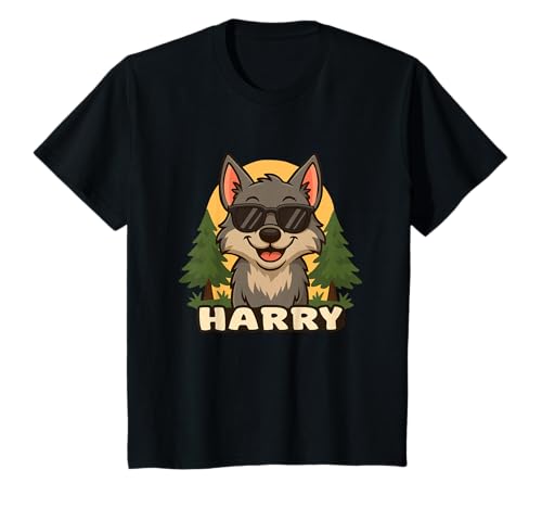 Kinder Harry - Design für Jungen mit Name – Wolf Thema T-Shirt Kinder Harry - Design für Jungen mit Name – Wolf Thema T-Shirt von Kleine Pfote .