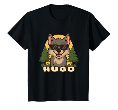 Kinder Hugo - Design für Jungen mit Name – Wolf Thema T-Shirt Kinder Hugo - Design für Jungen mit Name – Wolf Thema T-Shirt von Kleine Pfote .