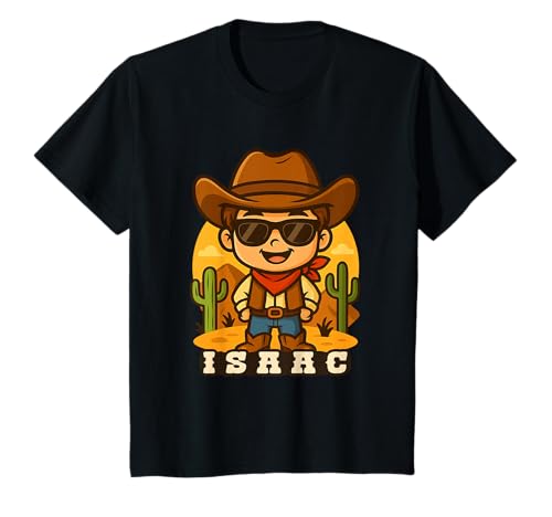 Kinder Isaac Cowboy für Jungen Rodeo Country Western Party Motto T-Shirt Kinder Isaac Cowboy für Jungen Rodeo Country Western Party Motto T-Shirt von Kleine Pfote .