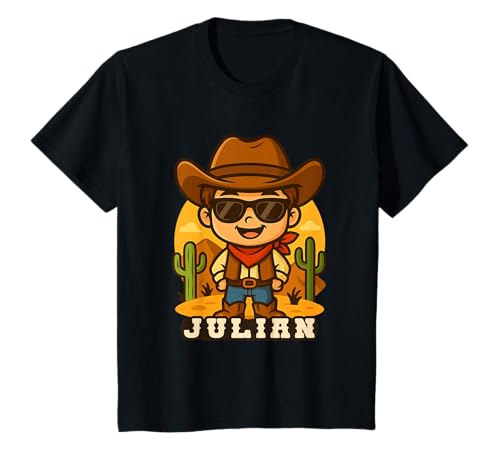Kinder Julian Cowboy für Jungen Rodeo Country Western Party Motto T-Shirt Kinder Julian Cowboy für Jungen Rodeo Country Western Party Motto T-Shirt von Kleine Pfote .