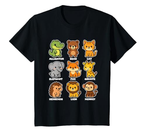 Kinder Kawaii Tierfreunde Englisch lernen mit 9 süßen Tieren T-Shirt Kinder Kawaii Tierfreunde Englisch lernen mit 9 süßen Tieren T-Shirt von Kleine Pfote .