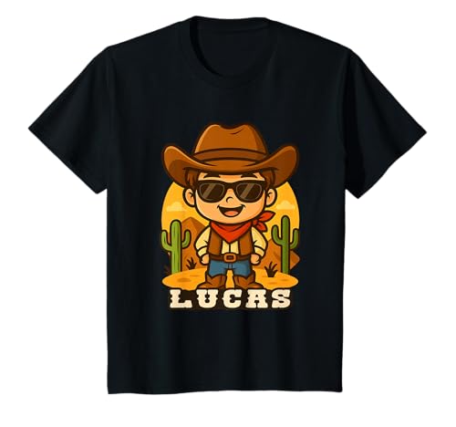 Kinder Lucas Cowboy für Jungen Rodeo Country Western Party Motto T-Shirt Kinder Lucas Cowboy für Jungen Rodeo Country Western Party Motto T-Shirt von Kleine Pfote .