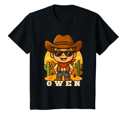 Kinder Owen Cowboy für Jungen Rodeo Country Western Party Motto T-Shirt Kinder Owen Cowboy für Jungen Rodeo Country Western Party Motto T-Shirt von Kleine Pfote .