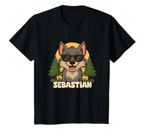 Kinder Sebastian - Design für Jungen mit Name – Wolf Thema T-Shirt Kinder Sebastian - Design für Jungen mit Name – Wolf Thema T-Shirt von Kleine Pfote .