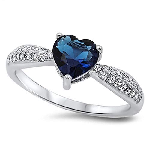 Kleine Schätze Damen-Ring/Verlobungsring - 925 Sterling Silber Blau Saphir Zirkonia Herz Ring von Kleine Schätze
