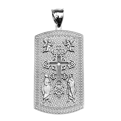 Russisch Orthodoxe Kreuz 925 Sterling Silber Gravirbare Hundemarke Damen Anhänger von Kleine Schätze