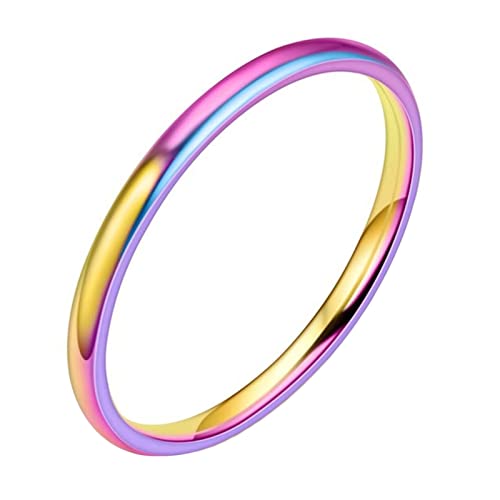 KnBoB 2MM Ring für Damen Schlicht, Bunt Dünn Stapelbar Ring Edelstahl Ring Verlobung Größe 49 (15.6) von KnBoB