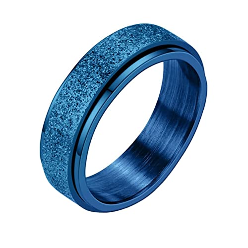 KnBoB 6MM Edelstahl Ringe für Damen, Blau Matt Spinner Ring Anxiety Relief Ring für Herren Größe 57 (18.1) von KnBoB