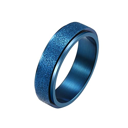 KnBoB 6MM Ring Frauen Modeschmuck, Blau Matt Spinner Ring Edelstahl Anti Stress Ring für Damen Herren Größe 52 (16.6) von KnBoB