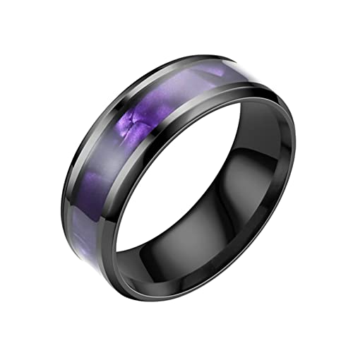 KnBoB 8MM Ring Herren Modeschmuck, Lila Schwarz Muschel Edelstahl Ehe und Verlobungsringe Größe 60 (19.1) von KnBoB