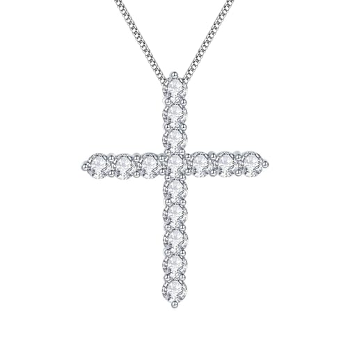 KnBoB 925 Silber Ketten Anhänger für Damen, Moissanit Kreuz Edelstein Halskette Schmuck 45 CM von KnBoB