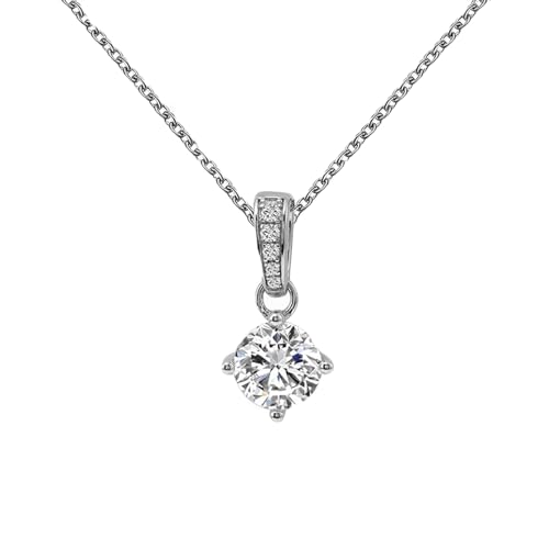 KnBoB 925 Silber Modeschmuck Halskette für Damen, 1ct Moissanit mit Zirkonia Schlicht Anhänger Edelstein Halskette 45 CM von KnBoB