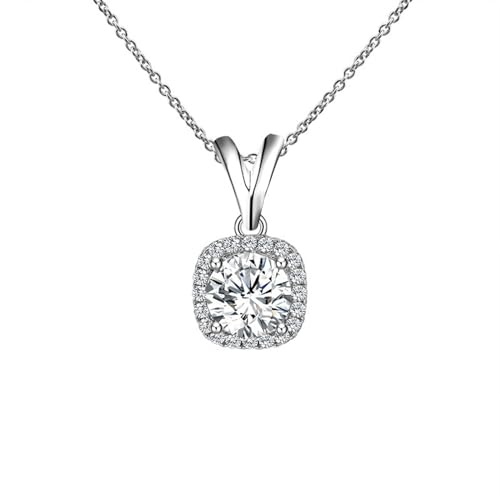 KnBoB 925 Silber Schmuck Halskette Damen, 1ct Moissanit mit Zirkonia Schlicht Anhänger Edelstein Halskette 45 CM von KnBoB