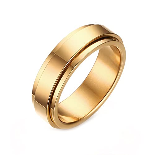 KnBoB Anti Stress Ring, 6MM Edelstahl Herren Gold Spinner Ring Poliert Anxiety Ring Größe 57 (18.1) von KnBoB