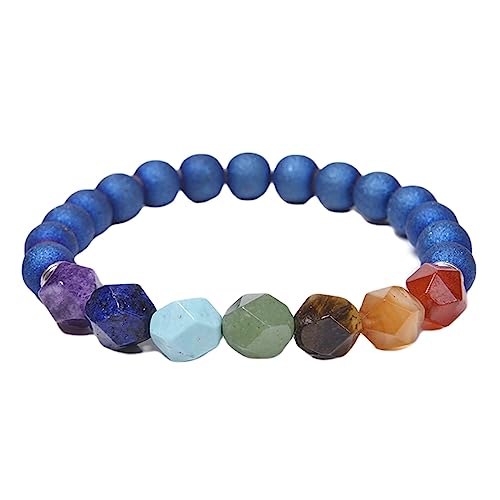 KnBoB Armbänder Perlen für Herren Damen, Blau Mode Elegant Zirkonia Naturstein Stretch Schmuck Armband 16.7 CM von KnBoB