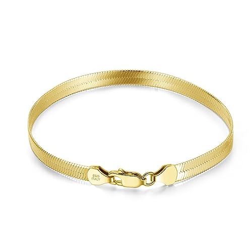 KnBoB Armreif Gold, Herren Damen 925 Silber Armband Schlangenkette Schmuck 20 CM von KnBoB