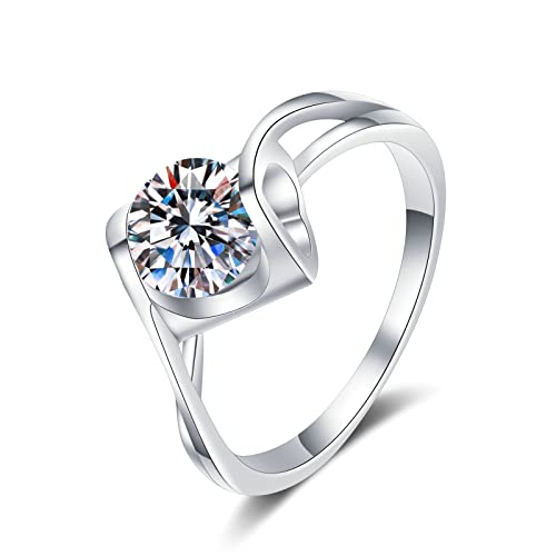 KnBoB Eheringe Damen 925 Silber Ring 0.5ct Moissanit Herz Solitär Hochzeitsringe Schmuck Größe 57 (18.1) von KnBoB