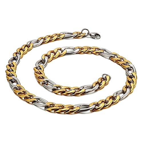 KnBoB Halsketten für Männer 45 CM, Figaro 3MM Hip Hop Silber Gold Edelstahl Herren Halskette Kette von KnBoB