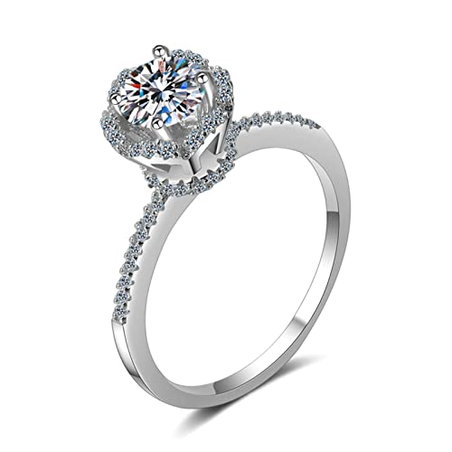 KnBoB Ring für Damen Silber 925 6mm Zirkonia Halo Schmuck Ringe Eheringe Verlobungsring Größe 57 (18.1) von KnBoB