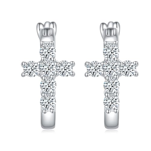 KnBoB Silber Ohrringe Damen 925, 0.72ct Moissanit Kreuz Edelstein Creole Ohrringe Schmuck von KnBoB