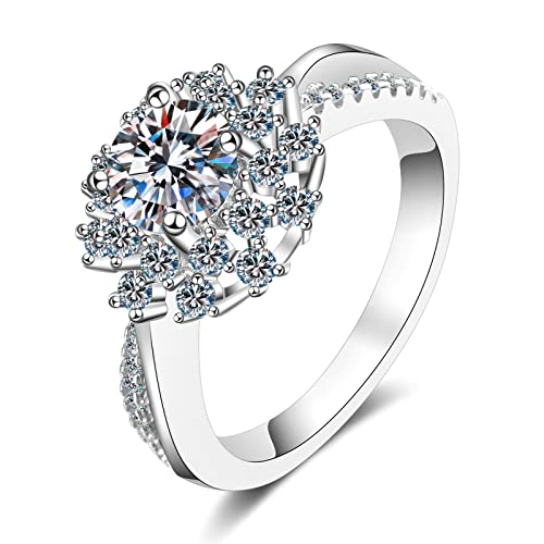 KnBoB Verlobungsringe Damen 925 Silber 0.7ct Moissanit Halo Blume Ringe Schmuck Eheringe Größe 57 (18.1) von KnBoB