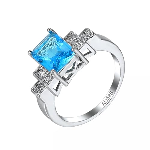 KnSam 14K Weißgold 585 Hochzeitsring, Aquamarin Empfindlich Freundschaftsringe Blau, Au585 Gold Pärchen Ringe Echt Goldschmuck, Gr.49 (15.6) von KnSam