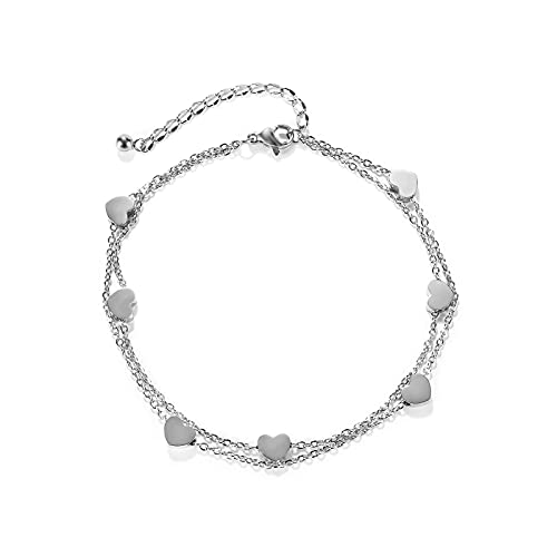 KnSam Fußkette Damen, Fußkette Damen Vintage Titan Herz Damen Fußkette Fußkette Damen Edelstahl Silber von KnSam