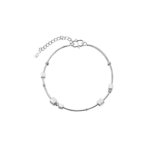 KnSam Fußkette Damen Nickelfrei S925 Sterling Silber, Kette mit Würfel Fußkettchen für Damen Vintage Armbänder Damen Silber für Frauen, Länge 25cm Inkl. Geschenkverpackung von KnSam