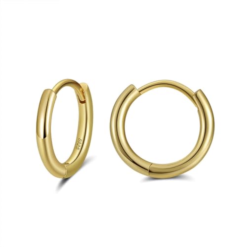 KnSam Ohrstecker Damen Sterling Silber 925, 14mm Hoop Creole Silber Ohrringe Mädchen, Ohrringe Sterling 925 Damen Sterlingsilber für Frauen, Gold von KnSam