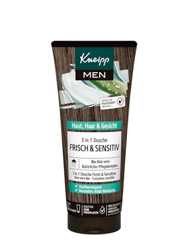 Kneipp MEN 3 in 1 Dusche Frisch und Sensitiv, mit belebend frischem Duft, natürlichem Pflegekomplex und Bio Aloe Vera, vegan, pH-hautideal, 200ml von Kneipp