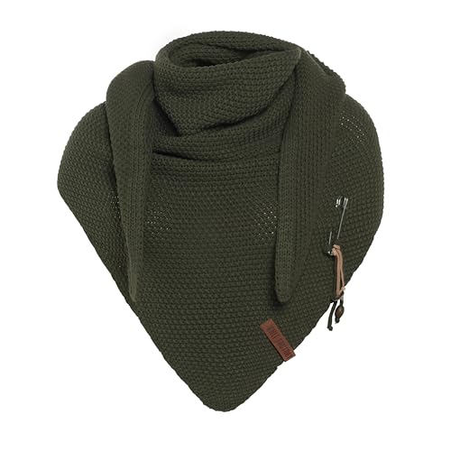 KNIT FACTORY - Dreiecksschal Coco - Damen Strickschal mit Wolle - Umschlagtuch für den Herbst und Winter - Winterschal - Dreieckstuch - Hochwertige Qualität - XXL Schal - 190 x 85 cm - Khaki von KNIT FACTORY