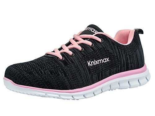 Knixmax Damen Sneaker Leichte Laufschuhe Sportschuhe Atmungsaktiv Bequem Turnschuhe Fitnessschuhe Knit Schwarz-Pink Frauen Gr.37 EU von Knixmax