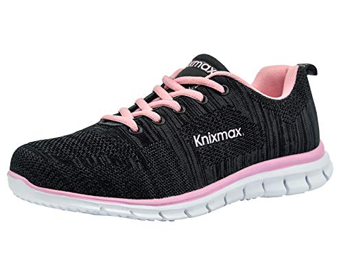 Knixmax Damen Sneaker Leichte Laufschuhe Sportschuhe Atmungsaktiv Bequem Turnschuhe Fitnessschuhe Knit Schwarz-Pink Frauen Gr.40 EU von Knixmax