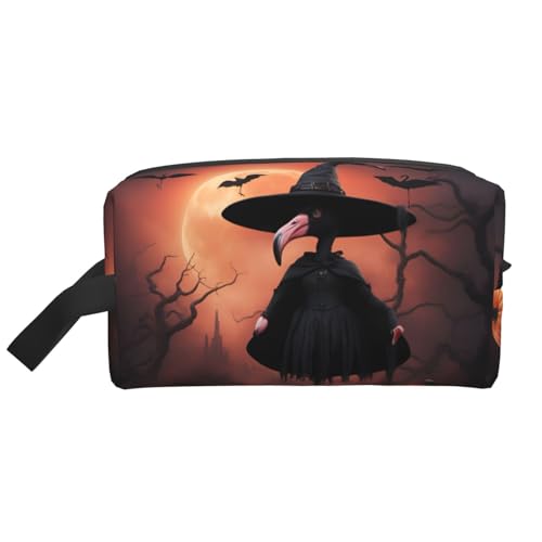 Halloween Flamingo Hexenhut Reise-Kulturbeutel für Männer und Frauen, Zubehör, Organizer, kleine Münzgeldbörse, kleine Tasche, Halloween Flamingo Hexenhut, Einheitsgröße von KoNsev