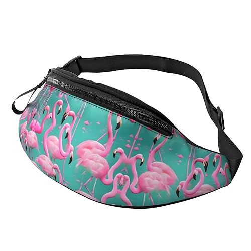 Hüfttasche für Männer und Frauen, modische Schlinge mit verstellbarem Gürtel für Reisen, Sport, Laufen, schöner violetter Schmetterlings-Druck, Schöne rosa Flamingos, Einheitsgröße von KoNsev