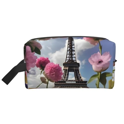 KoNsev Kulturbeutel für Damen und Herren, Motiv: Flower Paris Eiffelturme, kleine Münzgeldbörse, kleine Tasche, Flower Paris Eiffeltürme, Einheitsgröße von KoNsev